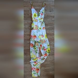 Depri White Floral Softgirl Strappy Deep Low Cut Jumper Romper  Size S